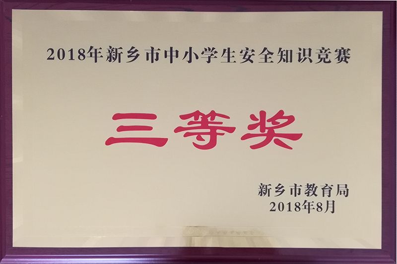 2018年新乡市中小学生安全知识竞赛三等奖