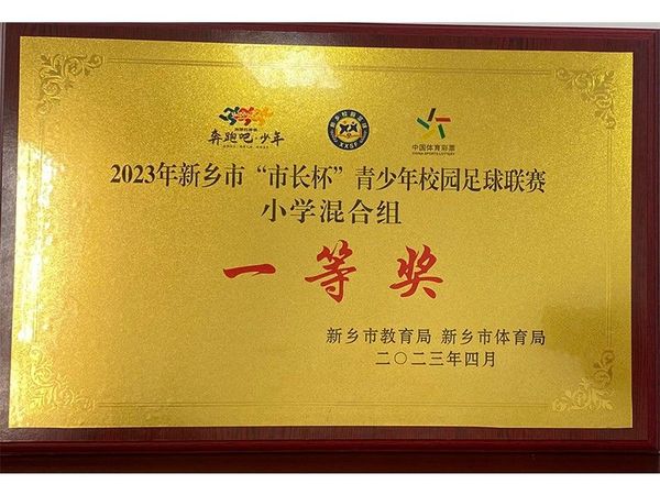 2023年4月荣获2023年新乡市“市长杯”青少年校园足球联赛小学混合组一等奖